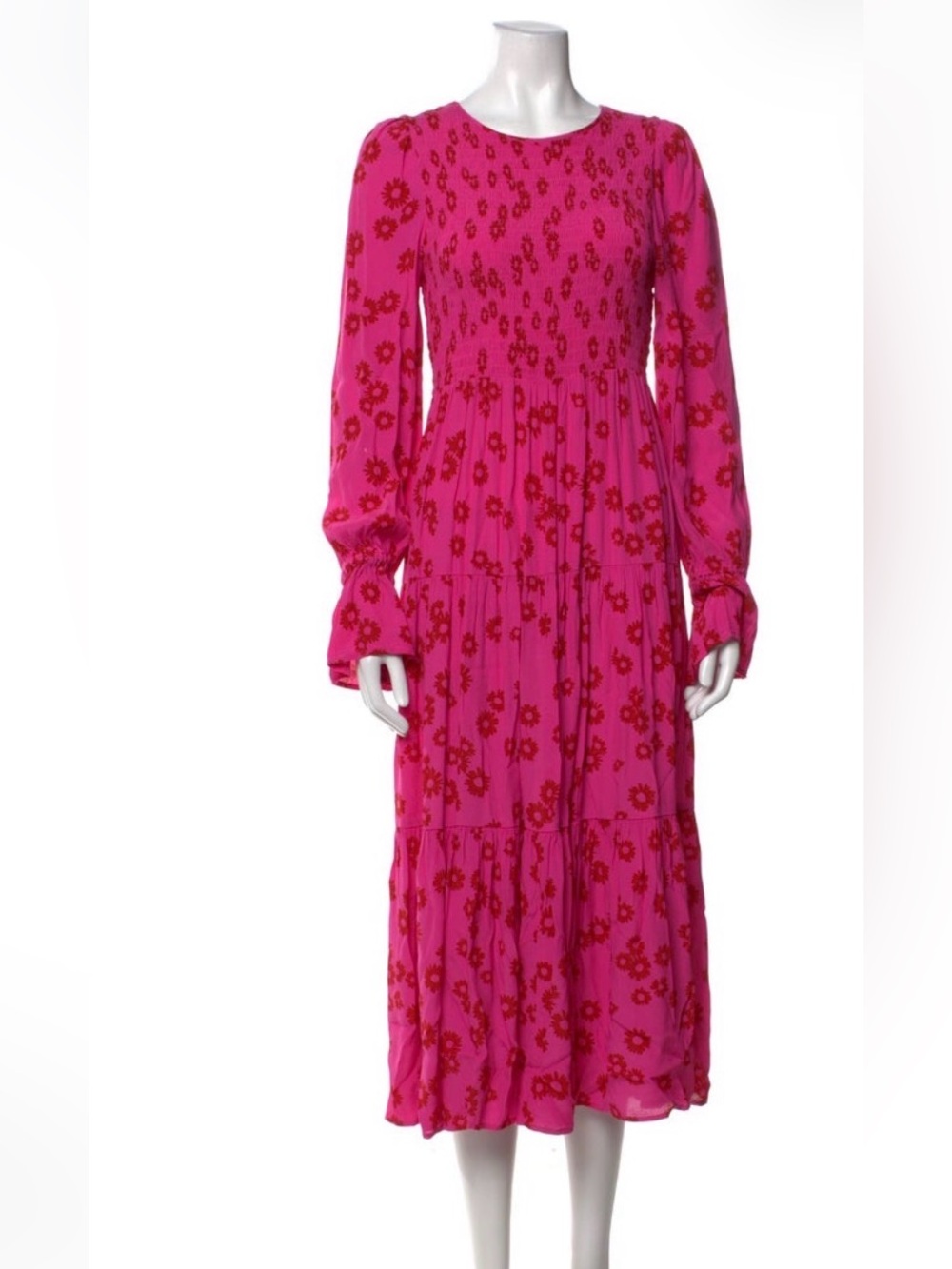 Kitri Pink Floral Tiered Midi Dress